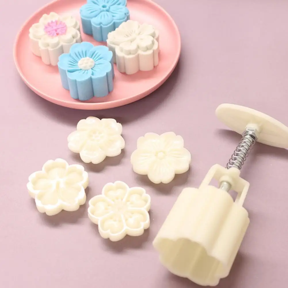 

2021 Mooncake Mold Cherry Blossom Flower Easy to Release Hand Press 3D Cherry Sakura Stamp Pastry Mould for Mid-autumn Festival