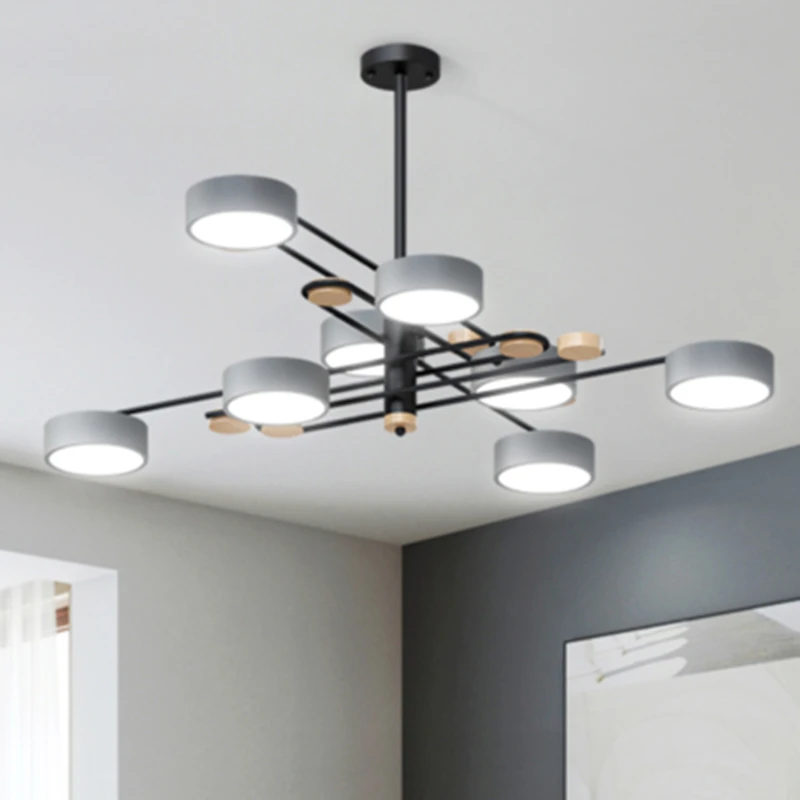 

Nordic Modern Wooden Led Ceiling Chandelier Light Lamp for Loft Living Room Bedroom Hall Round Black 110v 220v Green Gray