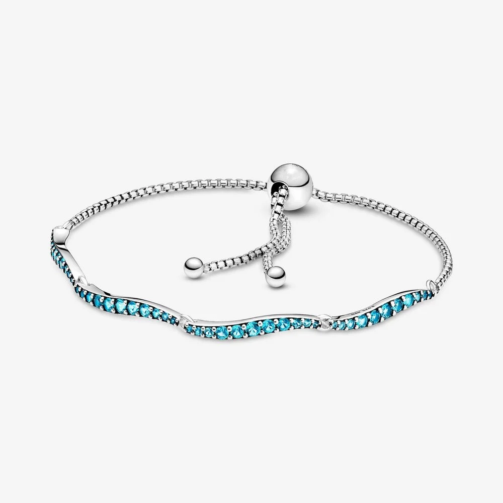 

The new 100% 925 sterling silver bracelet fits classic DIY jewelry with women's original Pando blue wave-adjusting bracelet