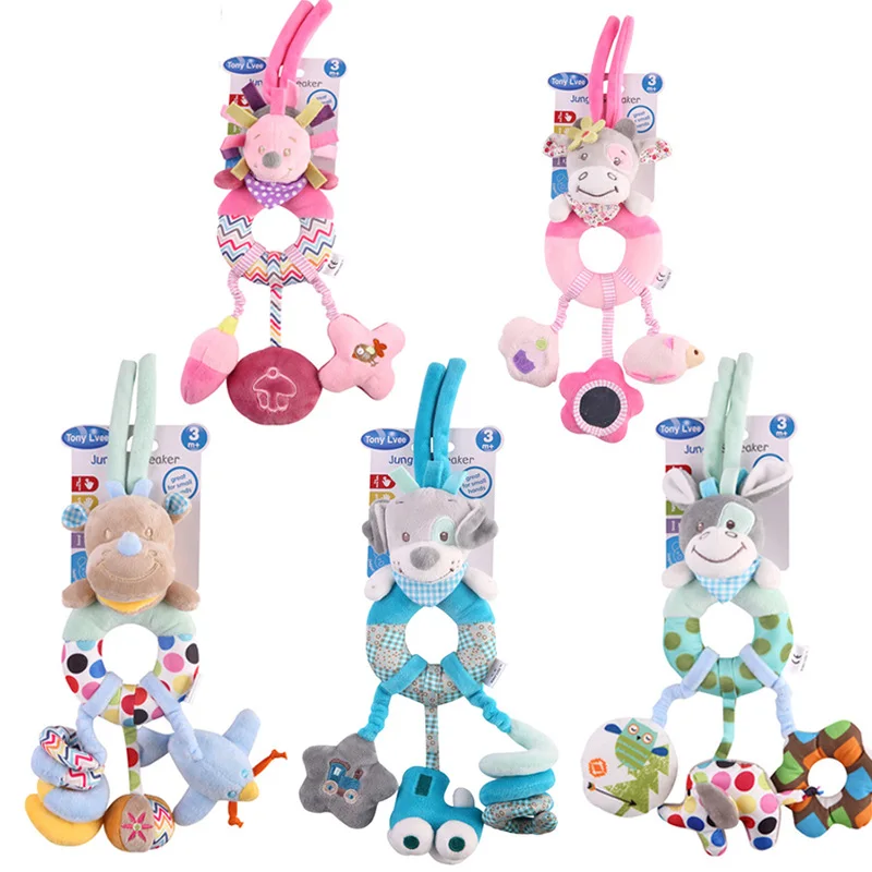 

Baby Cartoon Animal Plush Strollers Pendant Rattle with Distorting Mirror BB Device Doll Newborn Appease Toy Bed Hanging Toys