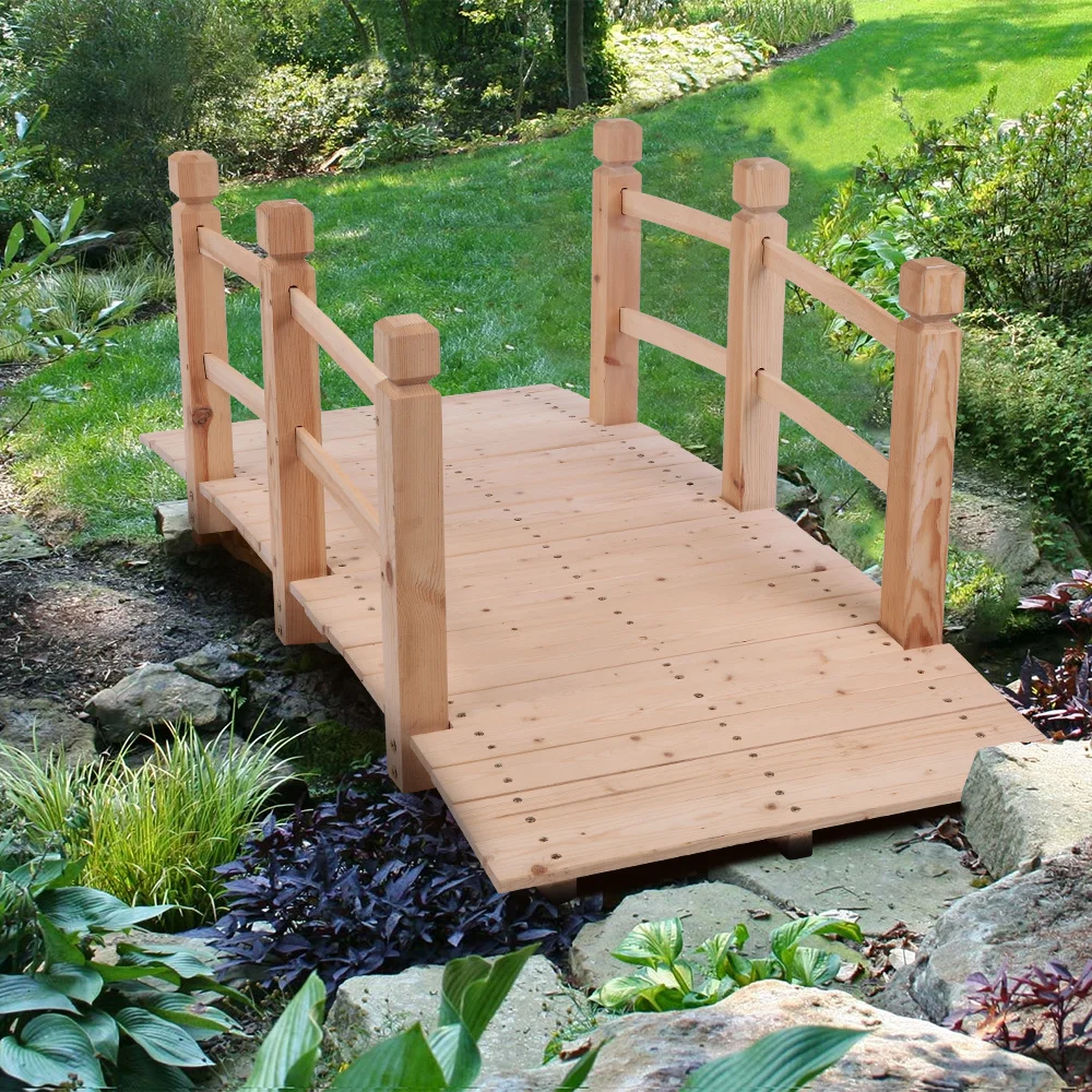 

Arch Bridge Small Wooden Bridge Courtyard Outdoor Anticorrosive Wood Landscape Bridge 150x67x56CM Burlywood[US-Stock]