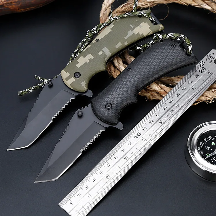 

Portable tactical high hardness folding knife with serrated field survival multifunctional folding knife self defense knife HW31
