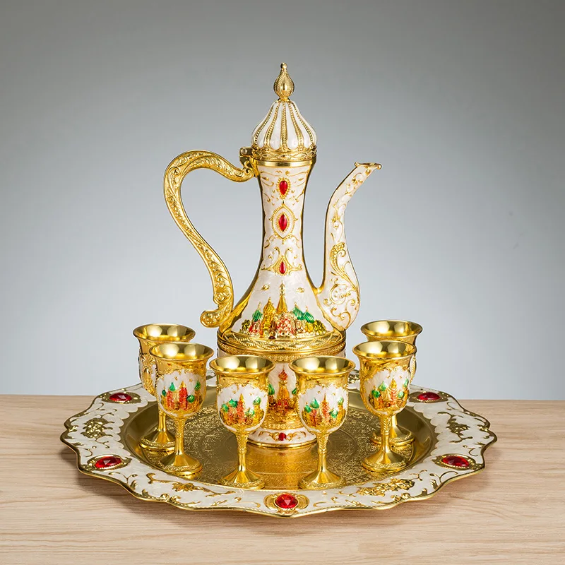 

Alloy Wine Set European Creative Antique Household Jug Set Wedding Living Room Bar Home Wine Glass Decoration