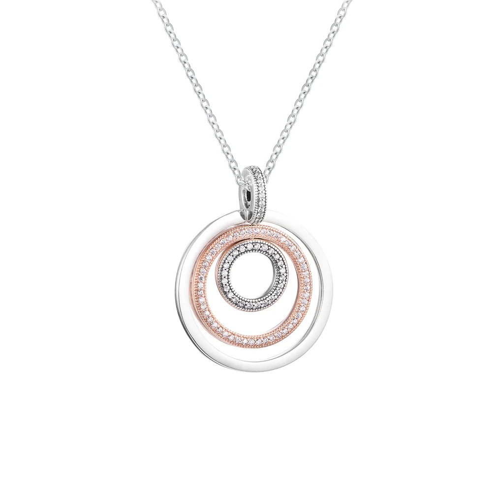 

Two-tone Circles Pendant & Necklace 925 Sterling Silver Necklaces for Women Female Original Jewelry colgantes collares