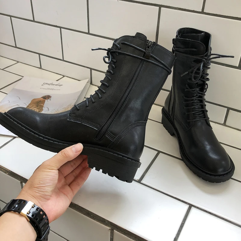 Черные сапоги в жокейском стиле Женская Повседневная зимняя обувь милые женские