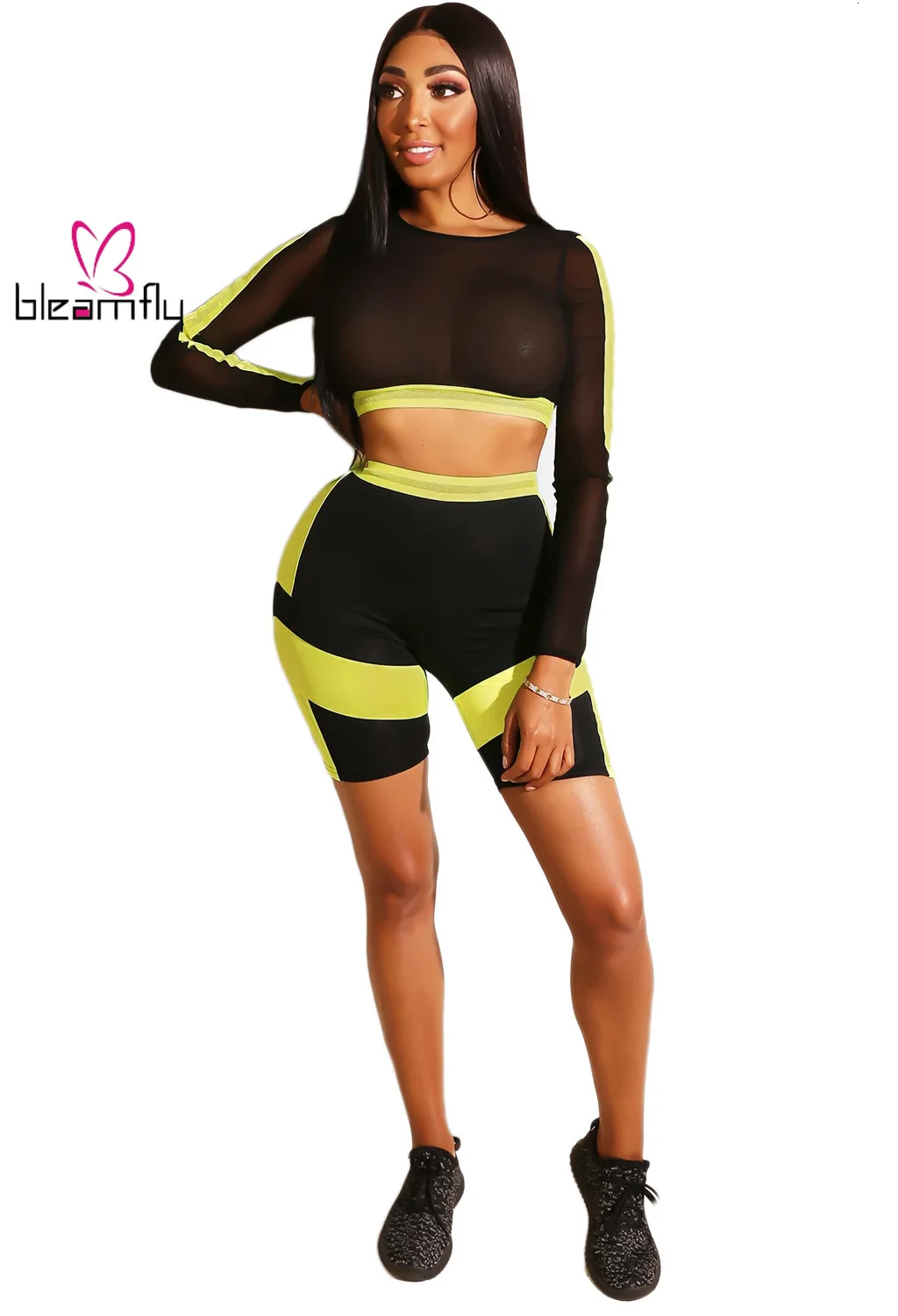 2019 Женская Полосатая сетчатая комбинированная футболка с длинным рукавом топ и