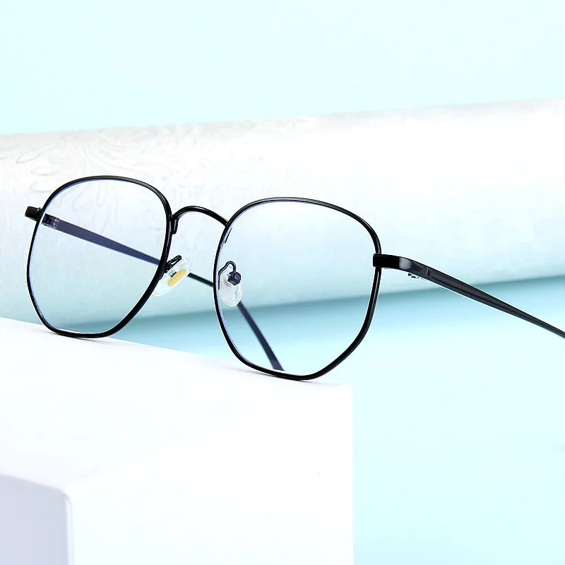 

Korean Version of Retro Metal Frame Polygonal Irregular Flat Mirror Anti-blue Glasses Trend Men and Women Glasses Frames Game