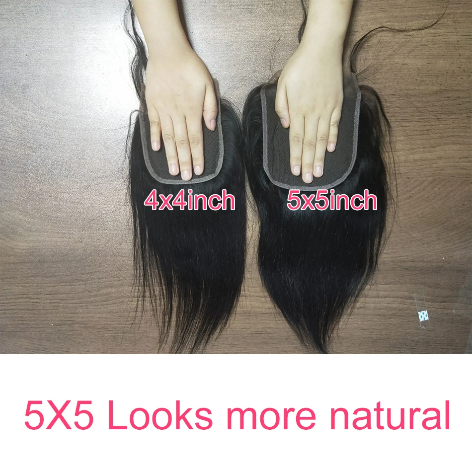 Прямые человеческие волосы с 5x5 бразильские 3 пучка Remy пучки закрытием|3/4 на сетке|