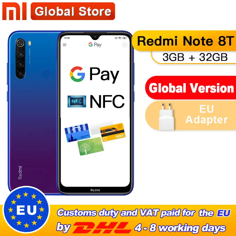 Имеются на складе! Смартфон Xiaomi Redmi Note 8T с глобальной версией 32 ГБ 3 NFC 48мп