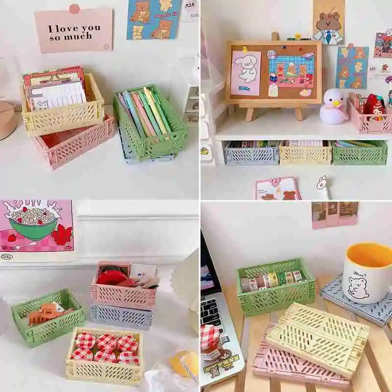 

Mini Folding Plastic Storage Box Foldable Collapsible Plastic Storage Case Desktop Carrying Basket For Girls