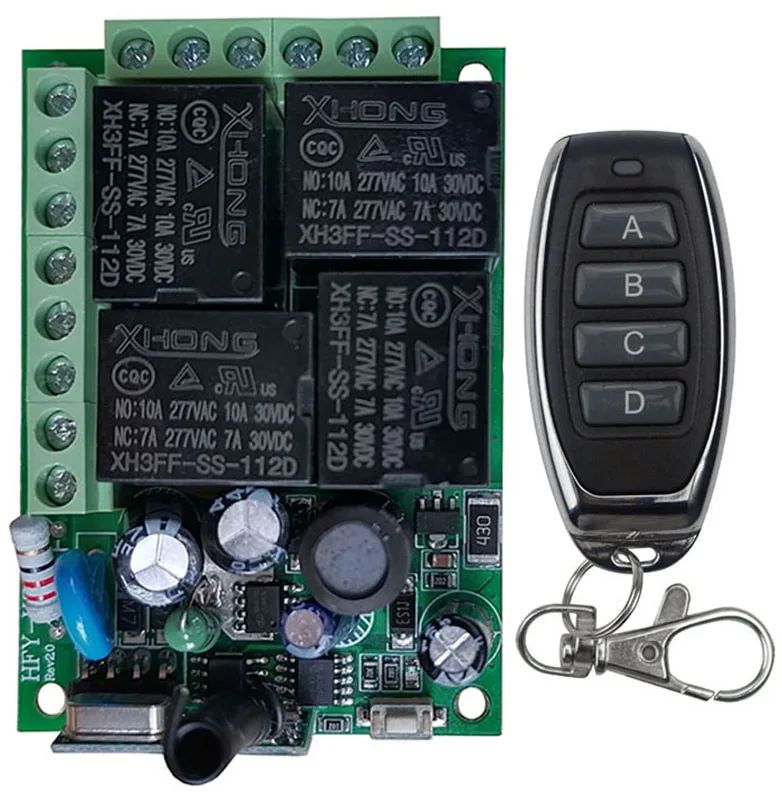 Беспроводной Радиочастотный выключатель света 220 В переменного тока 4 канала 10 А |