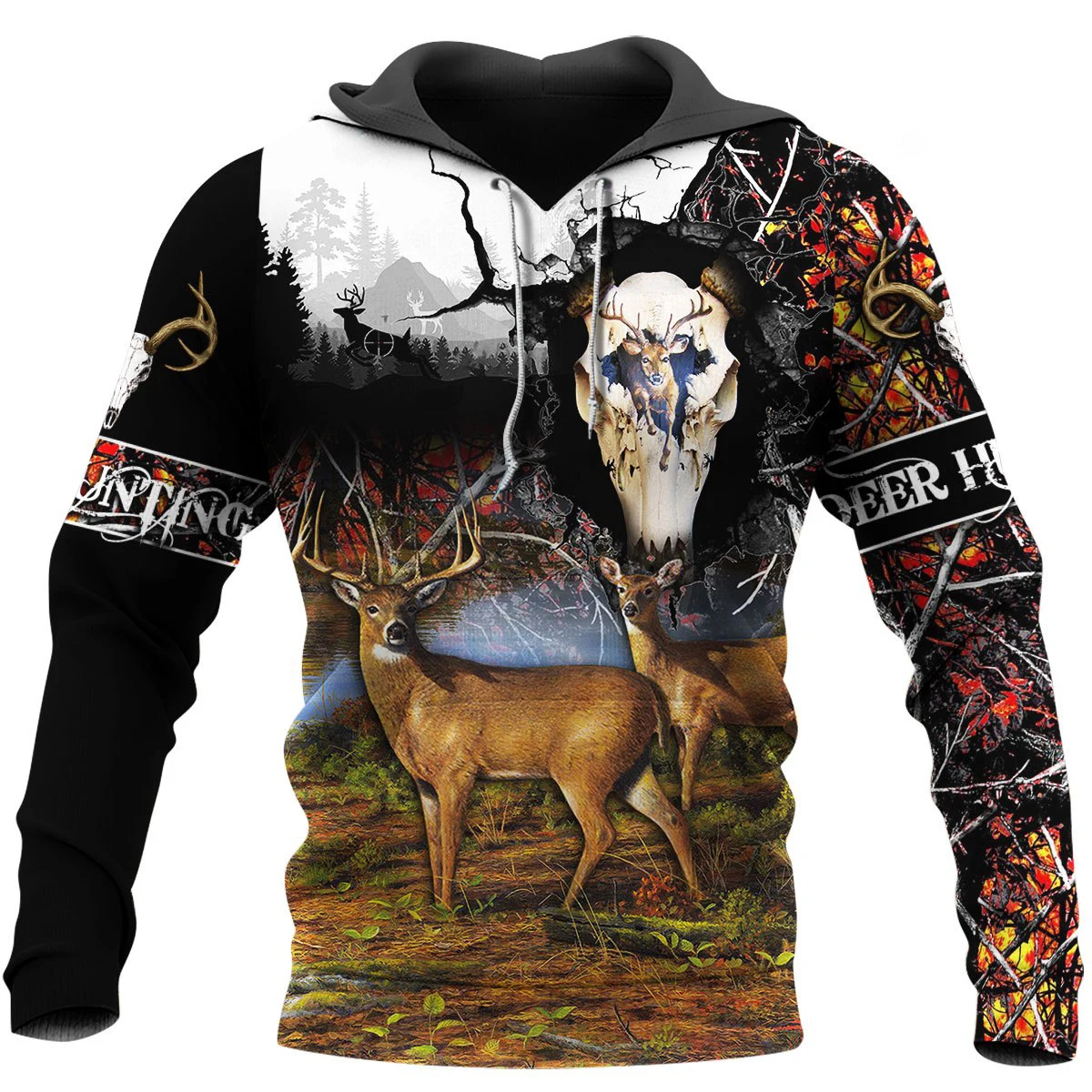 Мужские повседневные толстовки с капюшоном 3D принтом оленя охотника Харадзюку