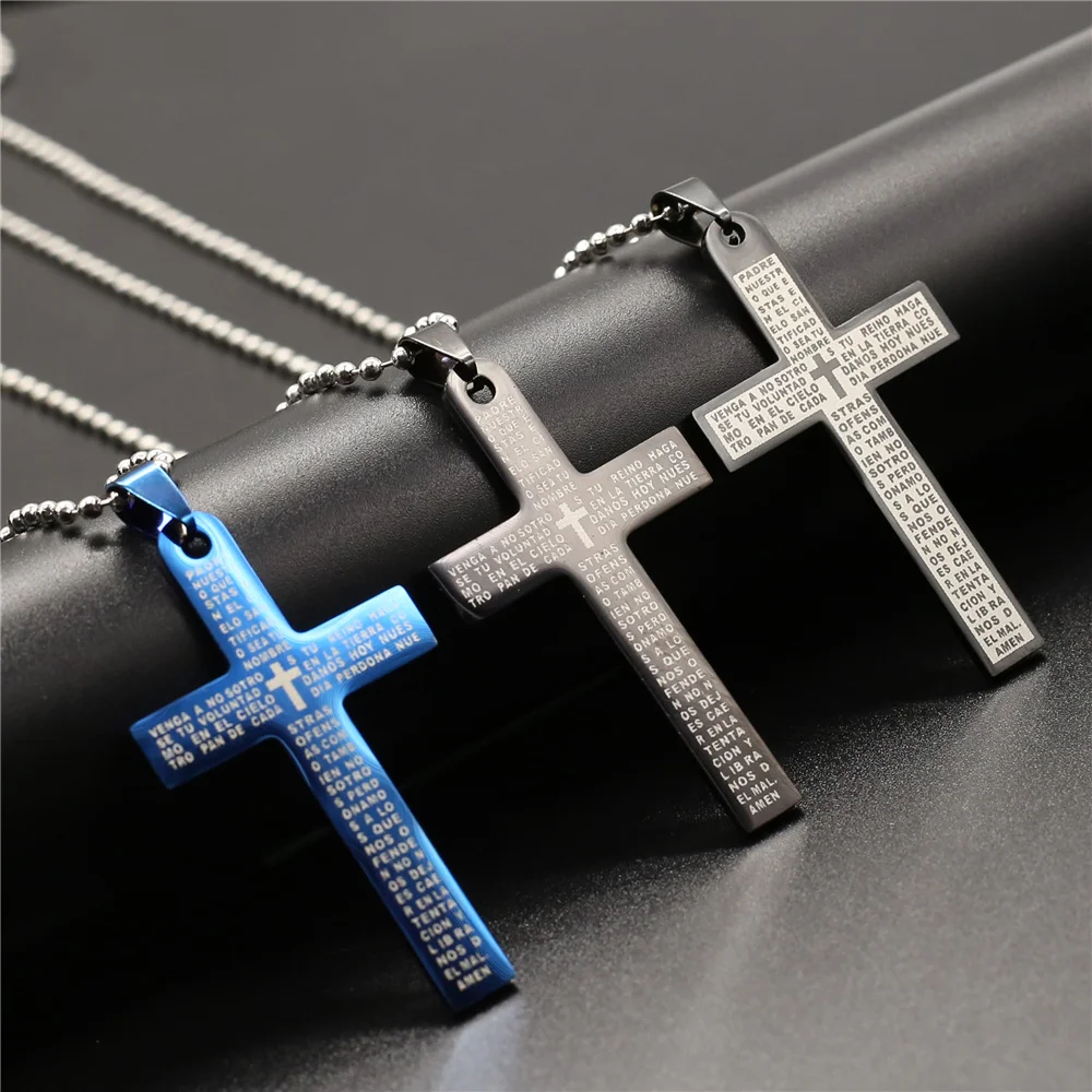 Женское винтажное ожерелье длинное из нержавеющей стали с синим крестиком