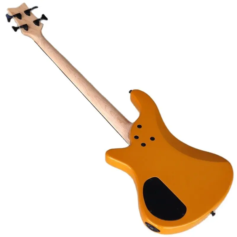 Оранжевая электрическая бас-гитара 4 струны без ладов корпус из цельного