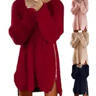 2019 11,11 женское сексуальное одноцветное платье с длинным рукавом и круглым вырезом, свободное мини-платье-свитер на молнии, рождественский подарок для подруги