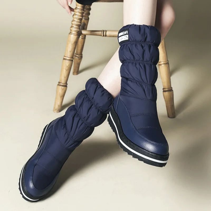 Большие размеры женские зимние сапоги обувь на платформе до середины икры теплые