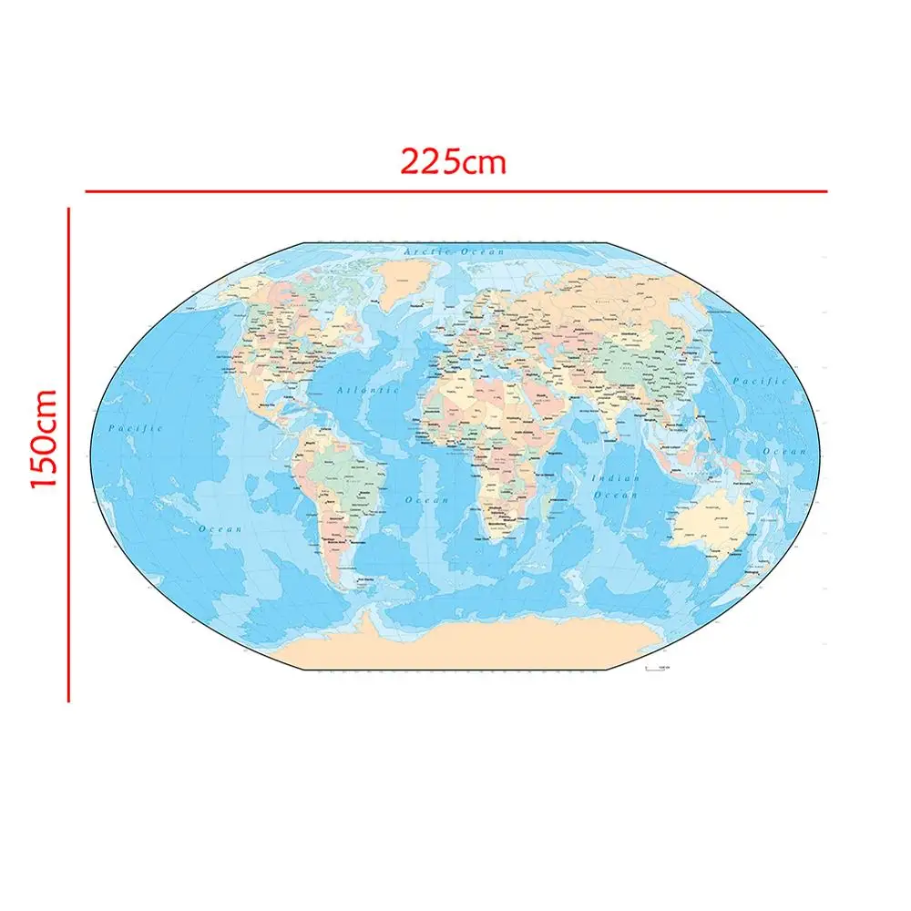 

World Map150x225cm Нетканая водонепроницаемая карта без национального флага для образования