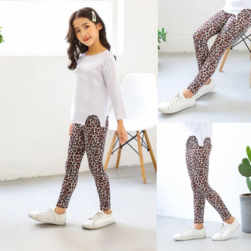 2020 spring autumnGirls Leopard print stripe leggings thin section children's stretch slim long for kids | Детская одежда и