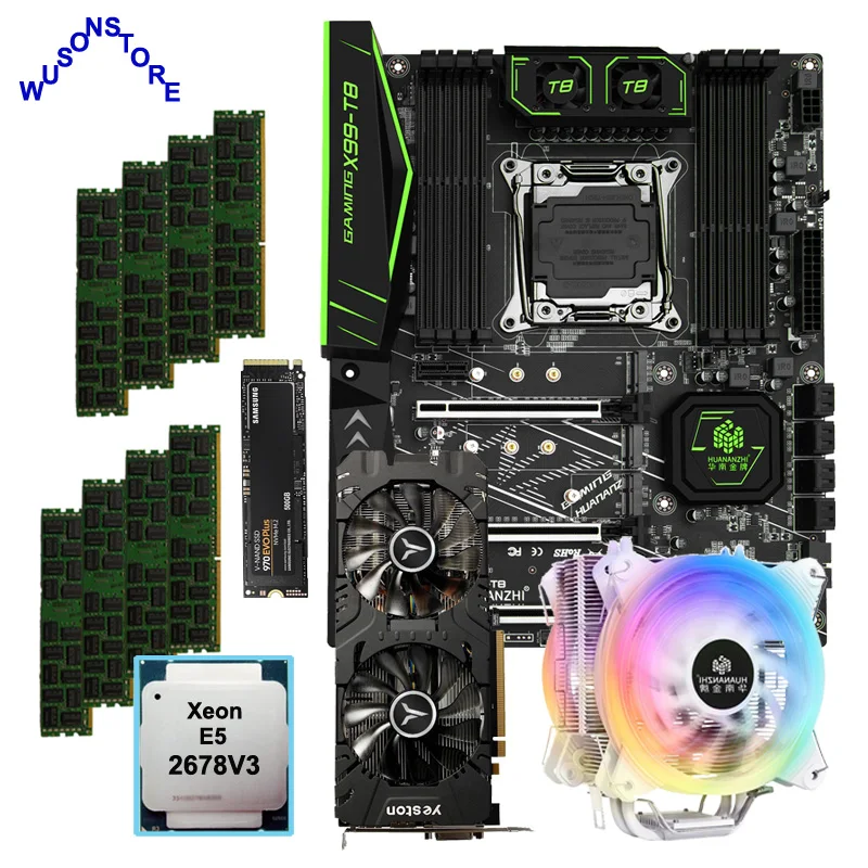 HUANANZHI X99 T8 материнская плата комбо 500 г NVMe SSD Процессор Ксеон E5 2678 V3 с кулер