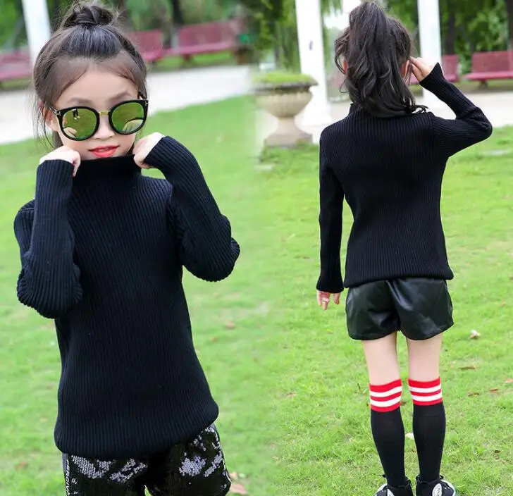 

New kids high neck knitting black colour warm sweater grils tops