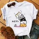 Свободная рубашка с изображением милого кота и животного, футболка с коротким рукавом, топ для девочек, женские рубашки, футболка с мультяшным принтом