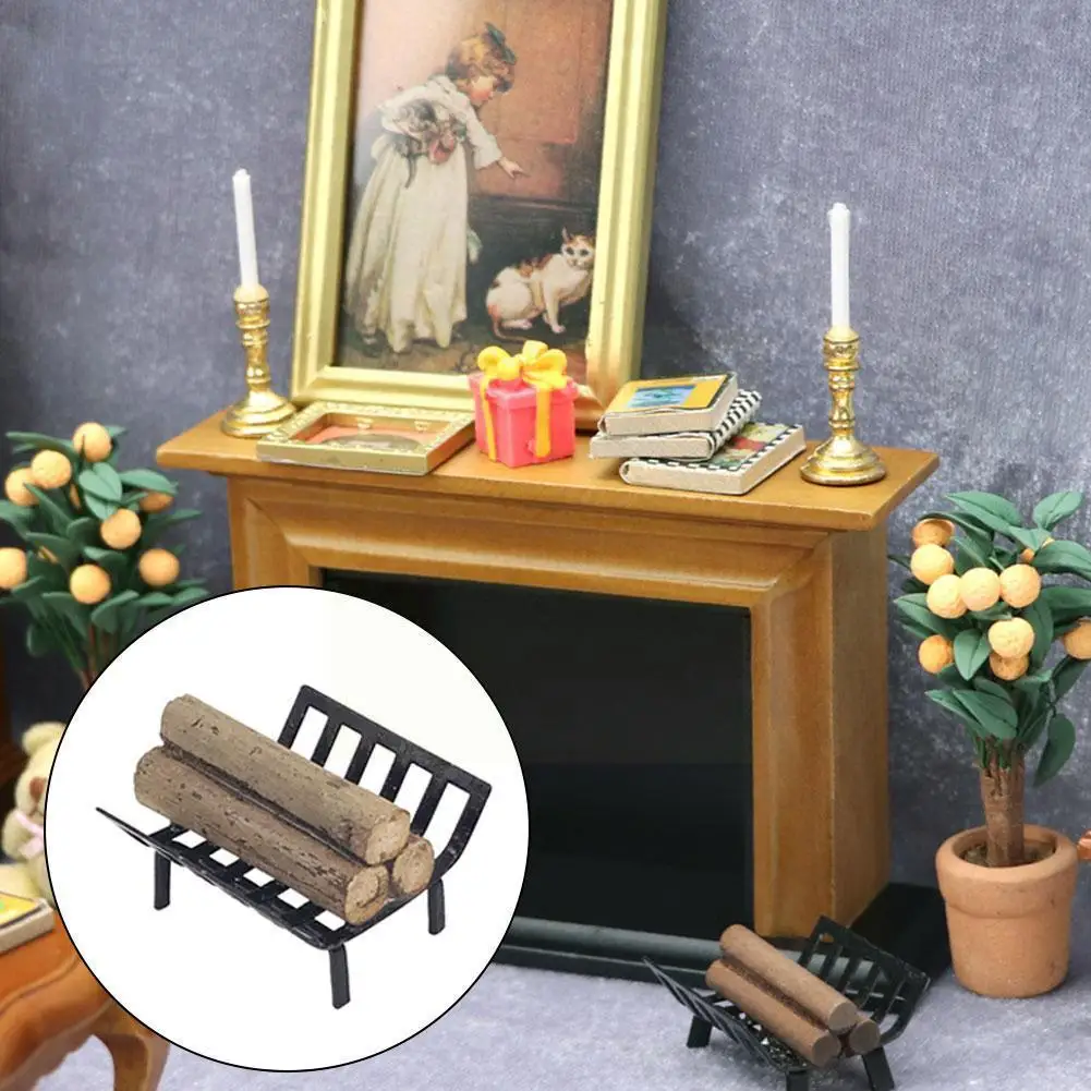 

Simulation Metal Rack With Firewood 1/12 Miniature Furniture Rack For Fireplace Metal Kids Firewood Dollhouse With Pretend I2P0