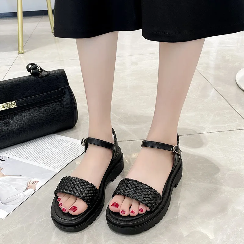 

High Heel Sandal for Women 2021 Summer Suit Female Beige Clogs Wedge Womens Shoes All-Match High-heeled Black Gladiator Thick C
