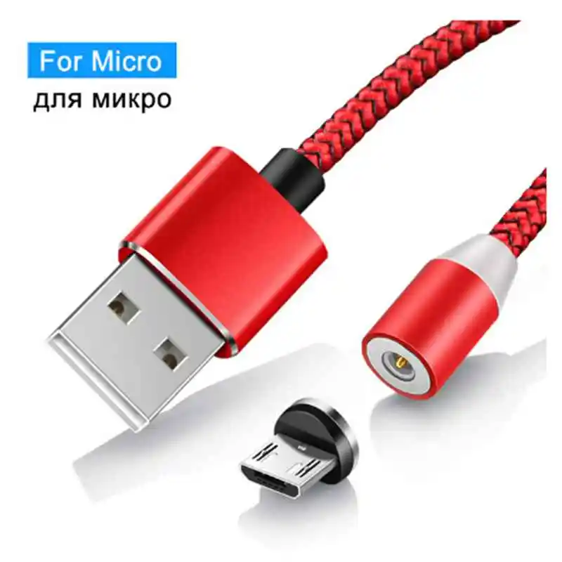 Red Магнитный кабель 3 в 1, кабель Micro USB type C для iPhone X 7, samsung, S10, Oppo, htc, LG, 1 м, 2,4 А, Магнитный адаптер для зарядного устройства, кабели для телефонов - Тип штекера: Red