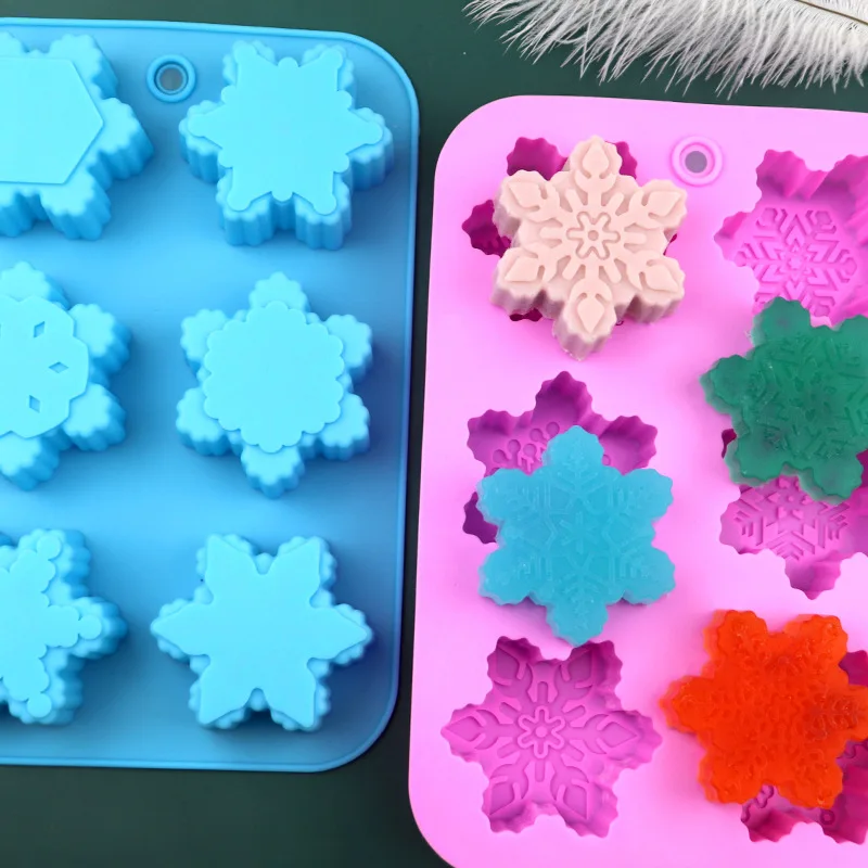 

New Christmas Series Silicone Cake Mould 6 Different Snowflake Chocolate Biscuit Ice Cube Baking Mould 100% Video Silicone Molds