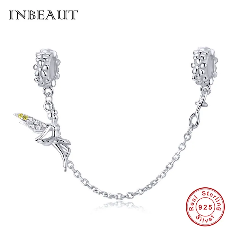 INBEAUT 925 пробы Серебряный цветок эльф силиконовая безопасная цепь Подходит Пандора браслет маленькая фея подвески для девушки на браслеты подарок