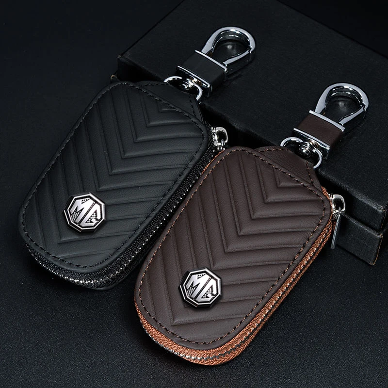 

Leather Car Remote Smart Key Cover Case Holder Shell For MG ZS EV MG6 EZS HS EHS 2019 2020 With MG Logo Car Key Bag Keychain