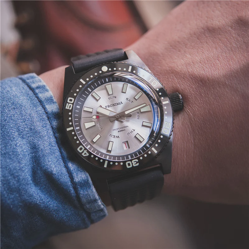 

Proxima Dive Watch Men Top Quality Luxury White Dial 200M Waterproof Watches Mens Sports Day Date Wristwatches Relogio Masculino