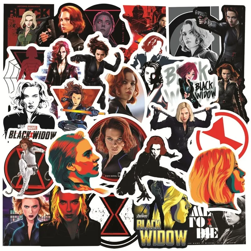 

50Pcs Black Widow Marvel Cartoon Character Graffiti Stickers Waterproof PVC Scooter Cup Computer Scooter Furniture Cartoon Toys
