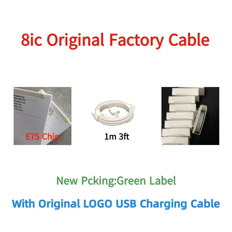 

20pc/lot With packing box Original oem 1m/3ft 8ic E75 Chip Sync Data USB charger Cable for Phone x 6 7 8 plus Charging cable