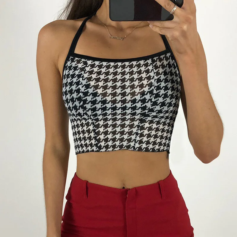 

2020, сексуальный новый стиль, экокожа (плед майки тонкий все-матч с низким вырезом на спине бретельки Повседневный Обрезной Топ, вечерние уко...