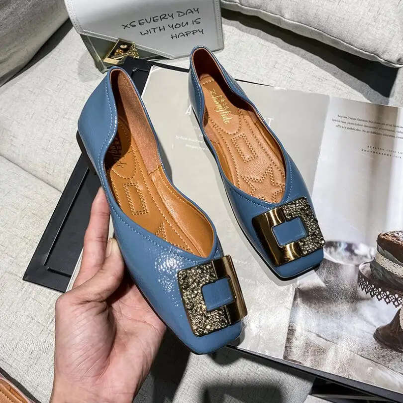 

Женские балетки на низком каблуке, мягкие, без застежек, повседневные, большие размеры 35-43, туфли с металлической пряжкой