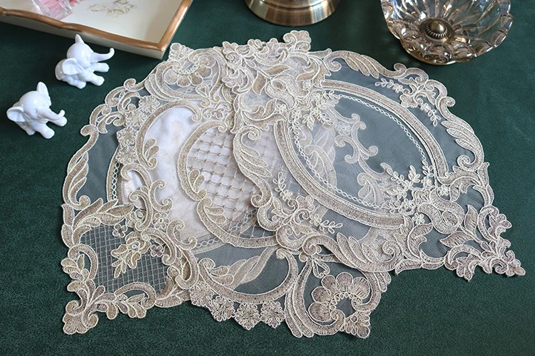Овальная 28x42 см европейская роскошная вышитая кружевная кухонная Циновка для ресторана маленькая Балконная кофейная чашка, коврик для стола, ваза, подставка