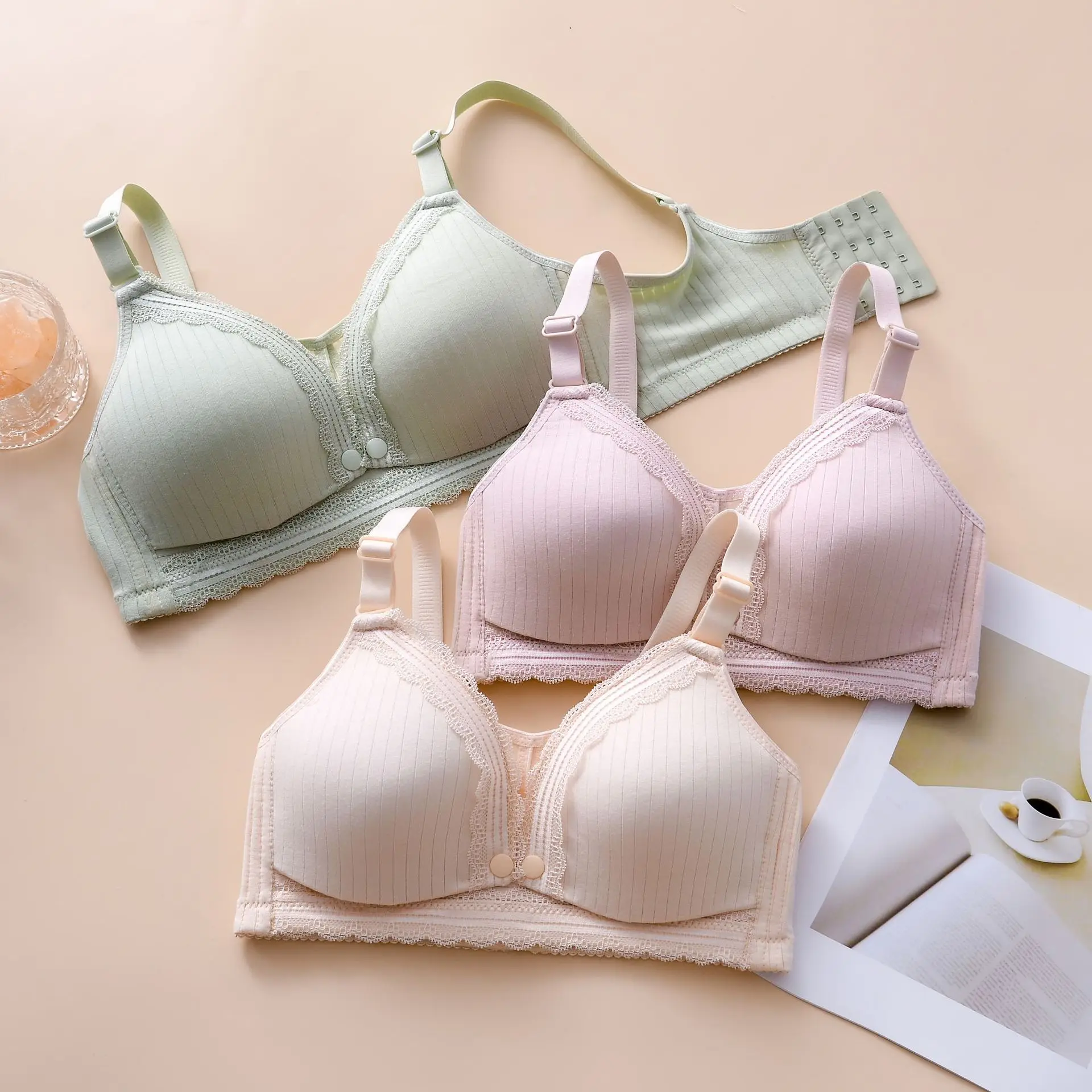 

Maternity Pregnant Women's Cotton Thread Breastfeeding Breastfeeding Bra Gathered Underwear Front Buckle No Steel Ring Bra