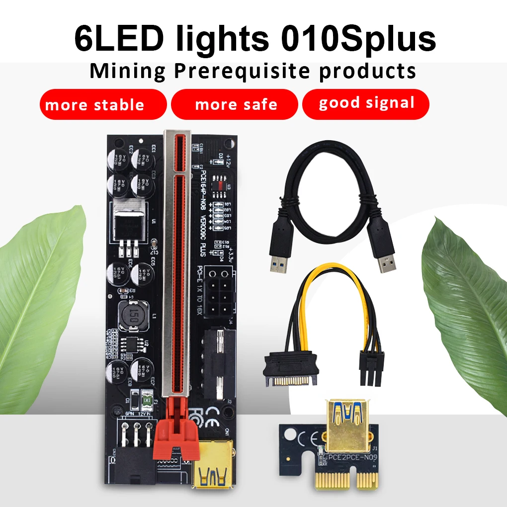 От 1 до 10 шт. VER009 USB3.0 PCI-E Riser VER 009S PLUS Express 1X 4x8x 16x удлинитель pcie Riser адаптер карта SATA 15pin до 6pin питания