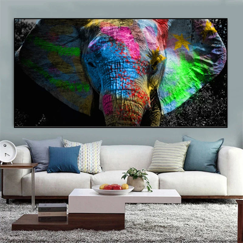 Одноцветная живопись слон животное холст роспись украшение | Дом и сад