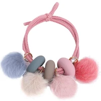 girls faux fur pompom elastic women fur pompom hair band headwear scrunchies headband hair ties ponytail holder hair accessories