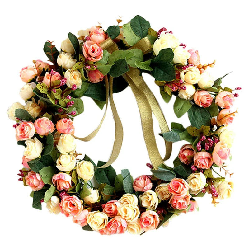 

New Artificial Rose Flower Wreath Handmade Door Wreath for Front Door Wall Window Wedding Party Office Farmhouse Home Decor