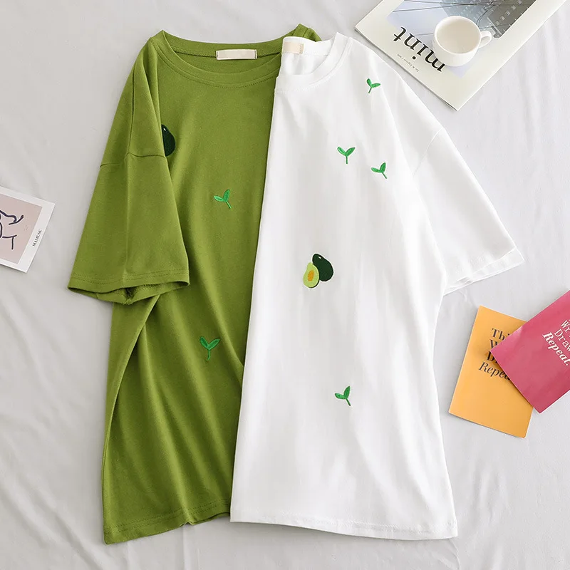 Летняя Повседневная футболка для девочек зеленый топ с принтом авокадо женская