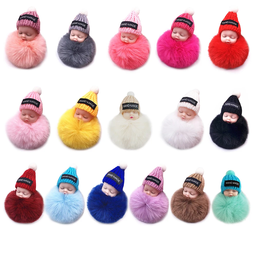 

Plush Doll Pendant Fashionable Colorful Sleeping Baby Doll Pendant Fur Ball Pendant Simulation Doll Pendant Keychain Random