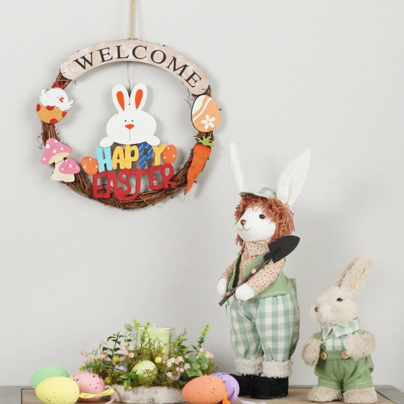 Счастливый Пасхальный венок украшение для дома ручной работы деревянный знак
