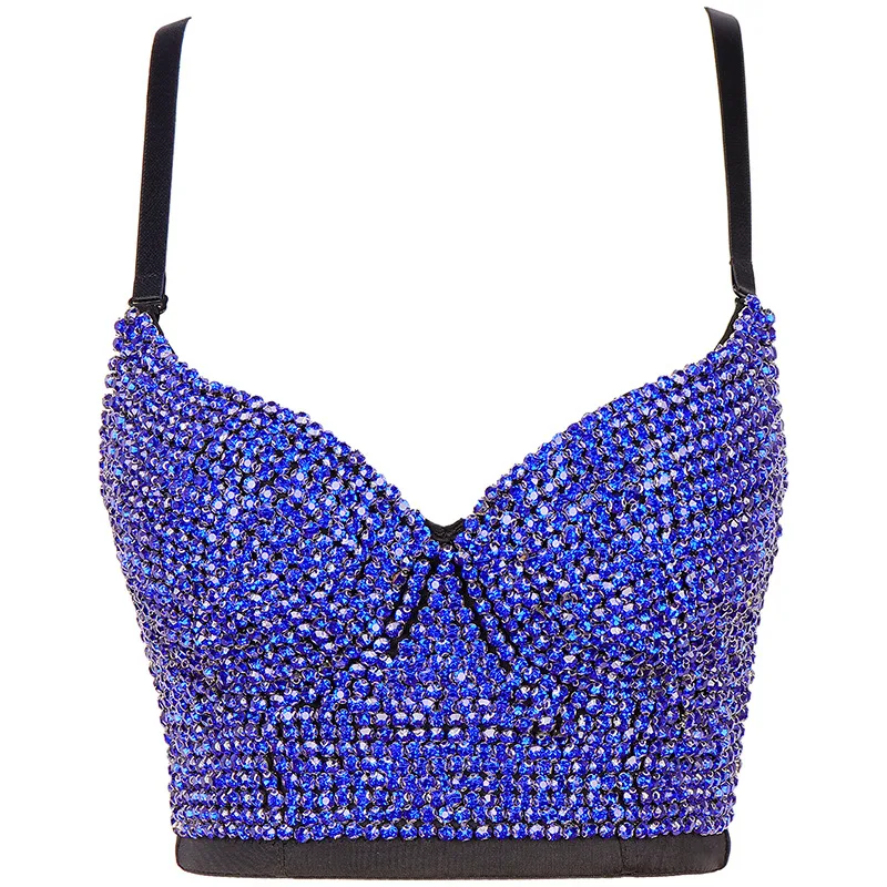 

Plus Size High Quality Hand-Made Pearls Jewel Diamond Beading Women Sexy Bustier Bra Cropped Fishbone Sling Top Vest Bra Bling