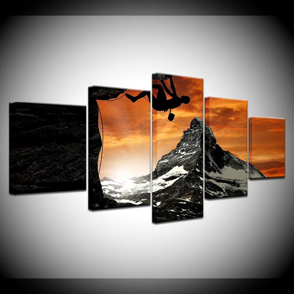 

Canvas Prints Pictures Wall Art Framework Home Decor 5 Panels Extreme sport Rock Climbing Paintings Sunset Landscape Posters