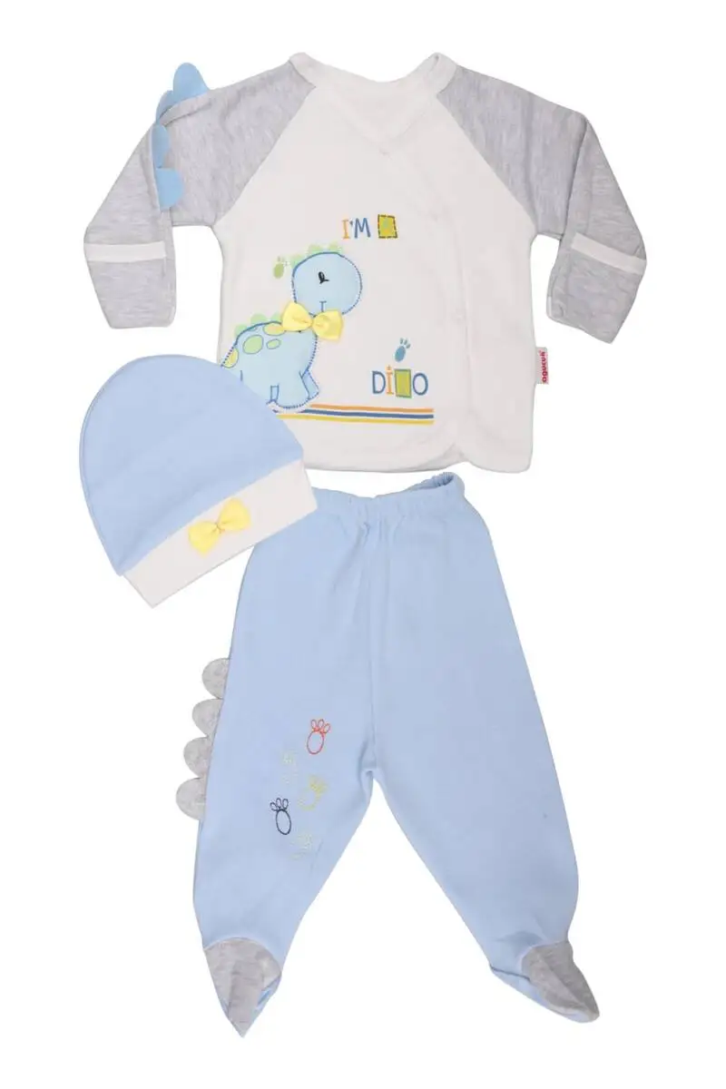 

Baby Inflatable Dinosaur 3-piece Bodysuit Cotton Healthy Baby Clothes Protective Durable Washable Printed Hat Set