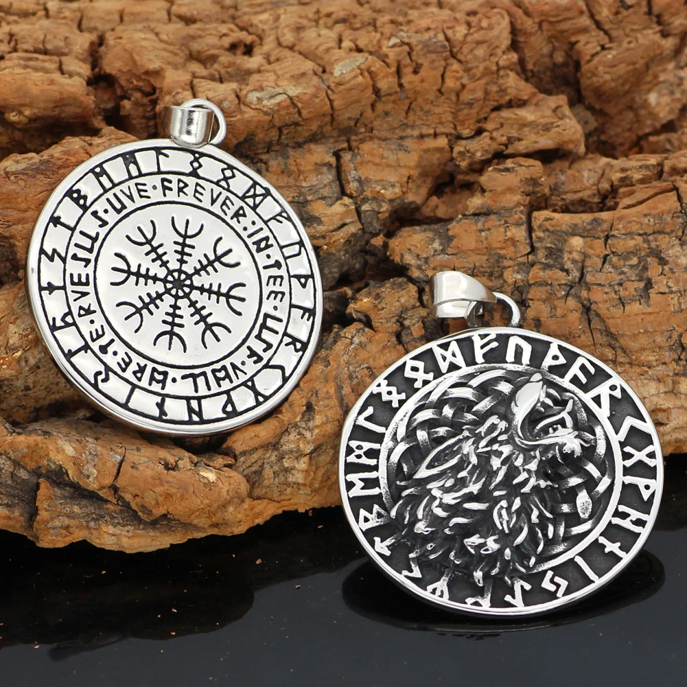 Мужское ожерелье из нержавеющей стали Viking Geri и Freki Wolf Rune Helm Of Awe с подарочной