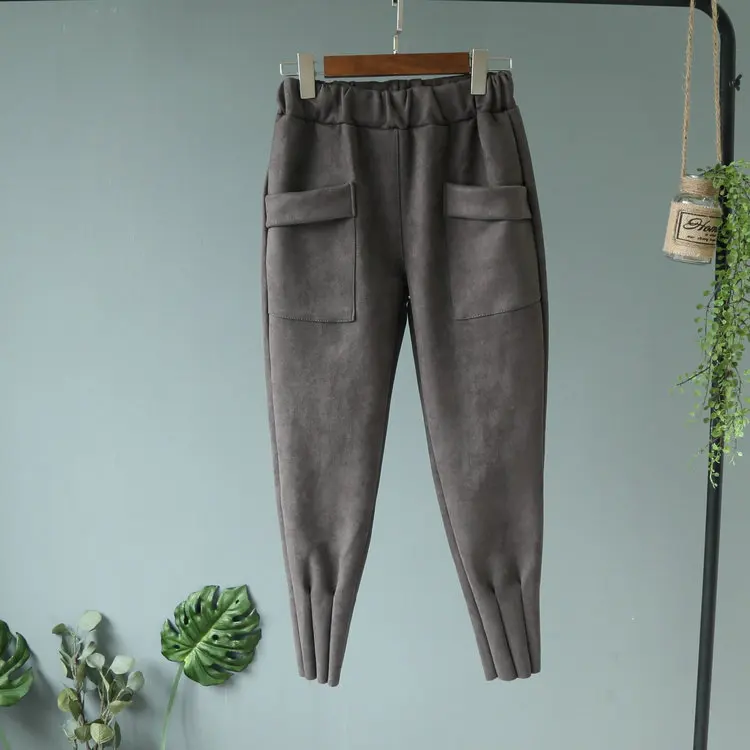 Весенние новые штаны с морковкой, эластичная резинка на талии, хорошее качество, замшевые штаны с большими карманами, повседневные штаны с тиснением - Цвет: pocket gray